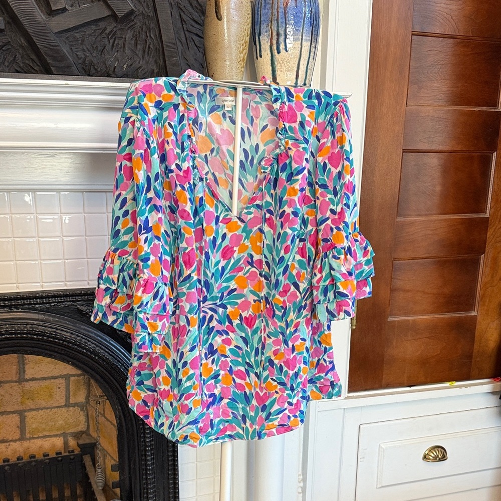 Tyler Boe Colorful Floral Silk Blouse- worn a few times